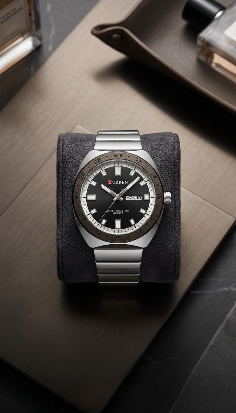 Curren Watch 02 — steel sports watch with day-date window
