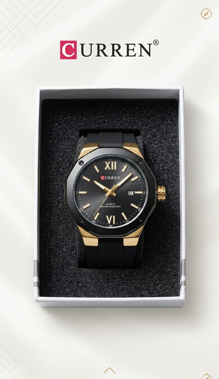 Curren Watch 05 — black and gold octagonal case