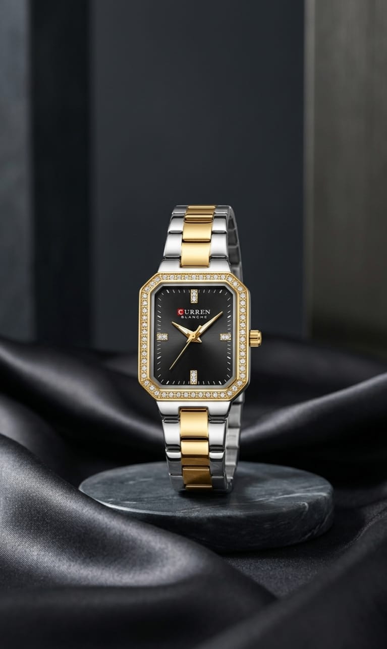 Curren Watch 06 — two-tone gold and steel rectangular dial with crystals