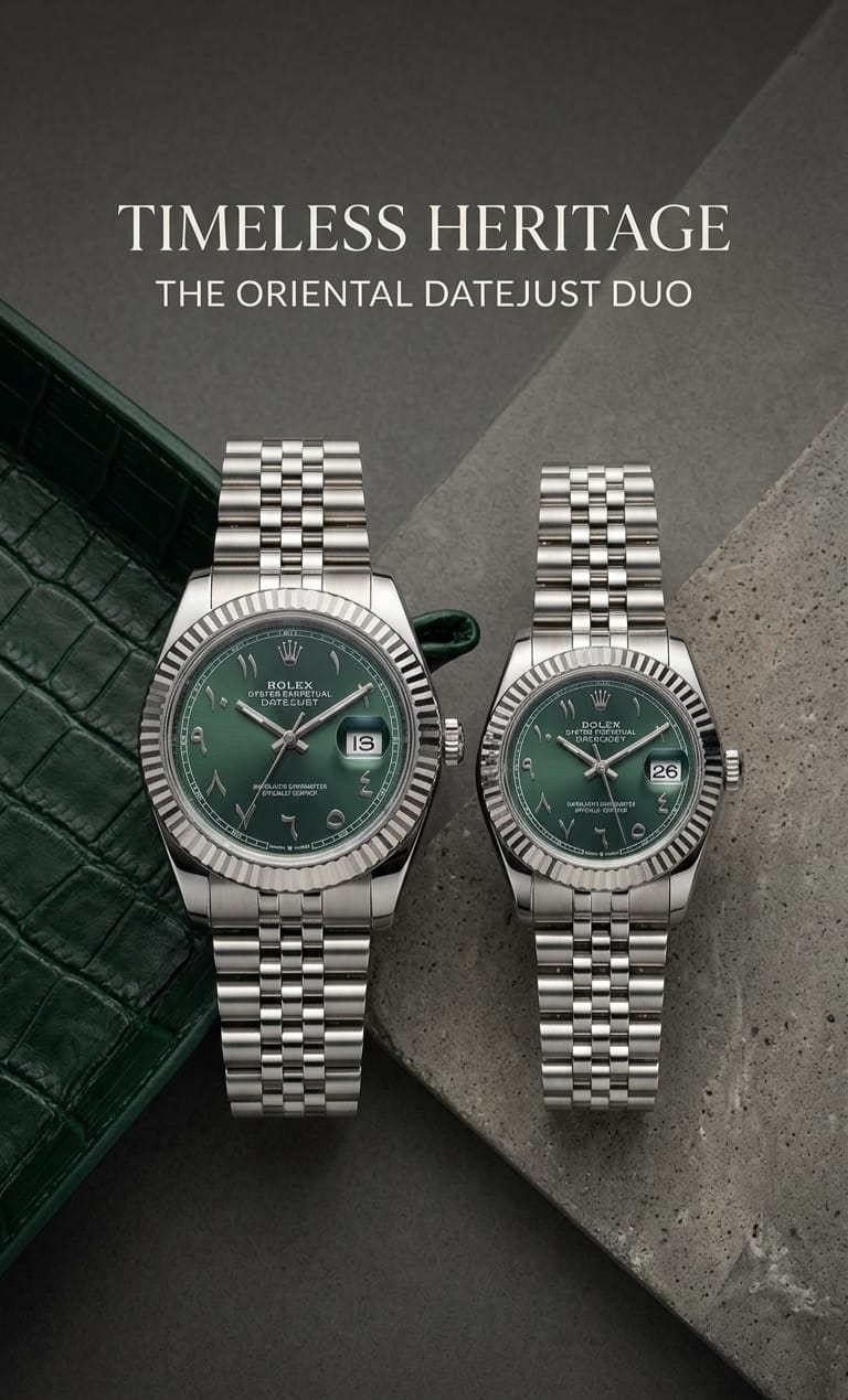 Curren Watch 10 — steel couple set with green dials, oriental heritage duo